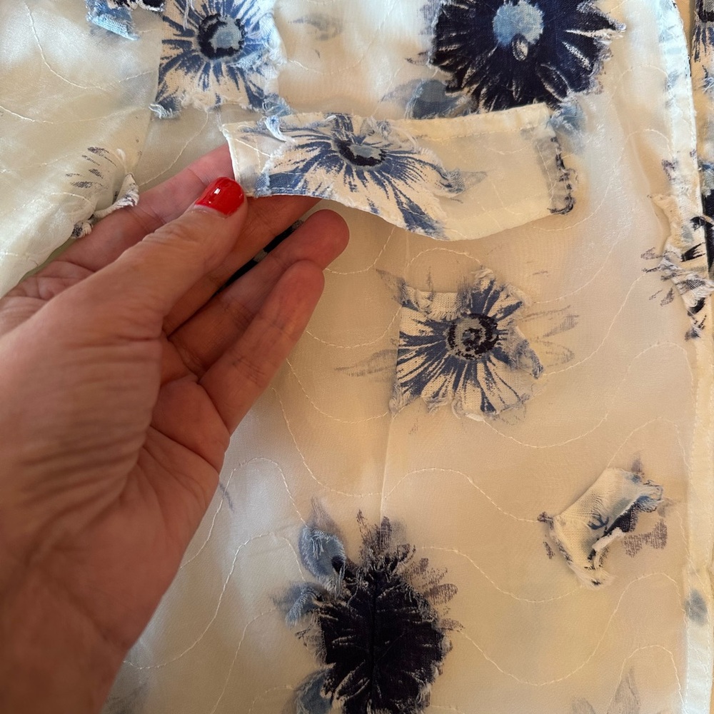 Floral Sheer Jacket - White and Blue - Picture 5 of 11